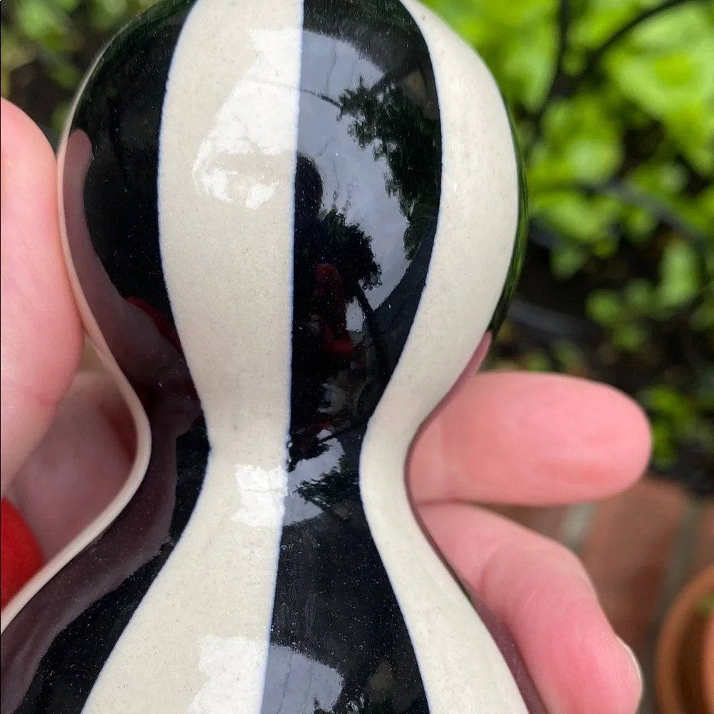 Set of three Jonathan Adler Black and White Striped Vases. Circa 1990s.